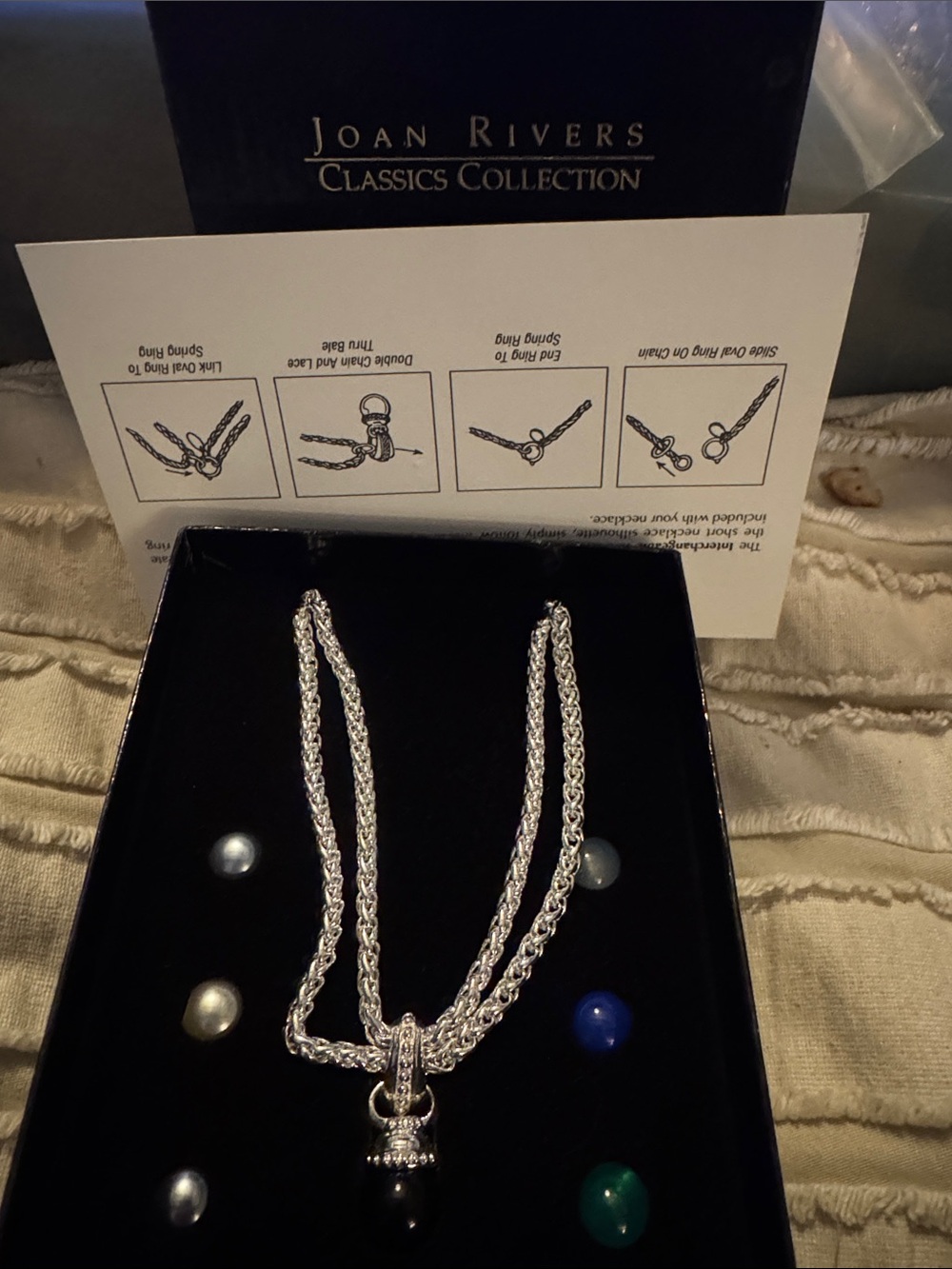 Joan Rivers Silver-Tone Rope Necklace with Interchangeable Beads - Black & Blue